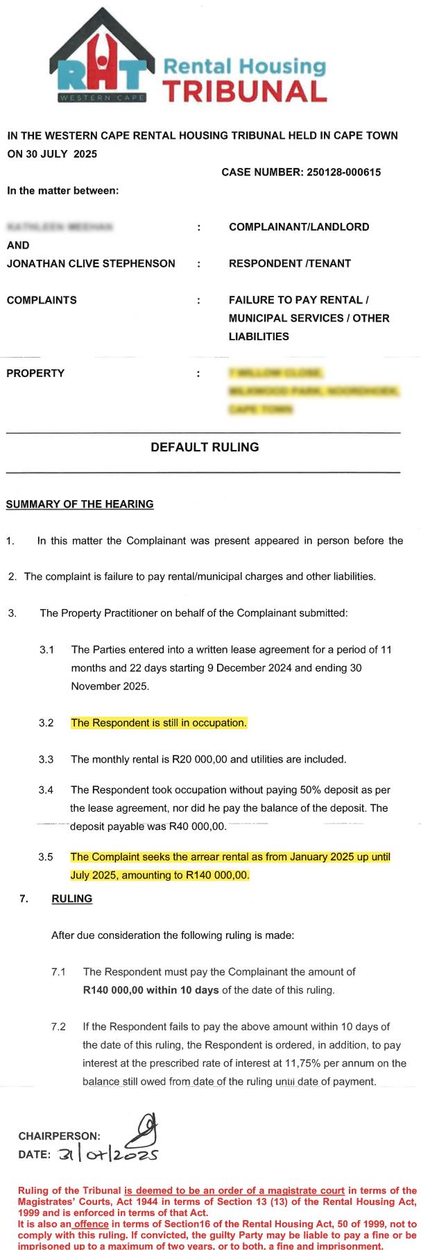 Jonathan Clive Stephenson - Rental Tribunal - 2025-07-31